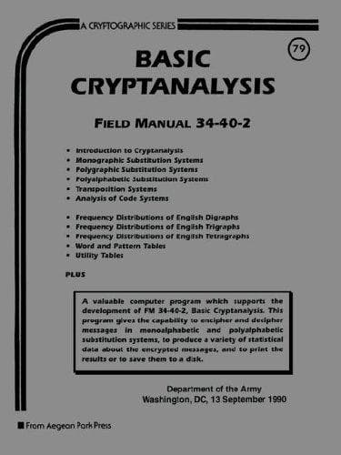 Basic Cryptanalysis, Field Manual 34-40-2 poster